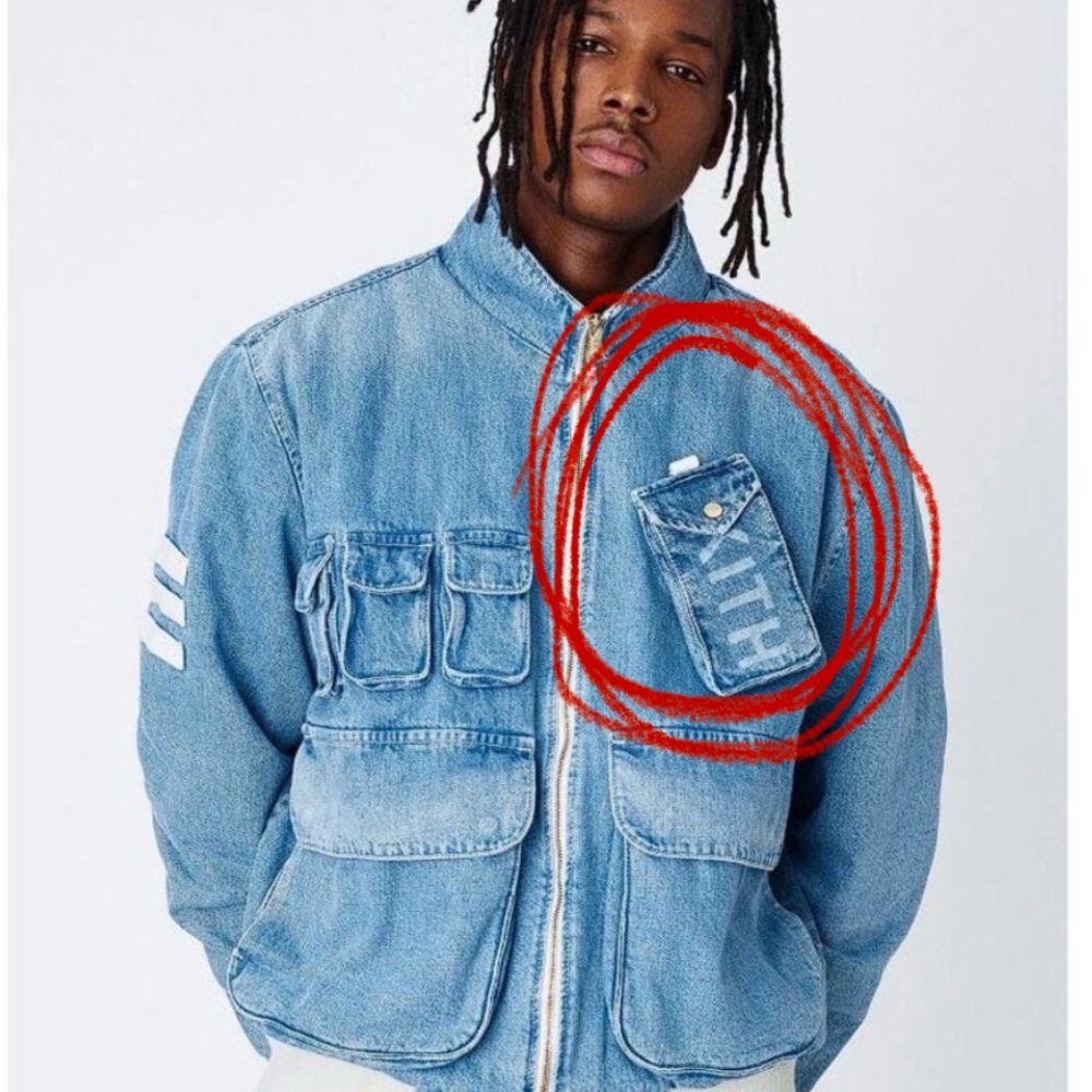 KITH Men's Denim Aviation Bomber Jacket Size L In Hosu 2.0 Wash - Picture 14 of 14